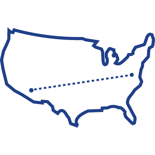 Map outline of USA with dotted line across 