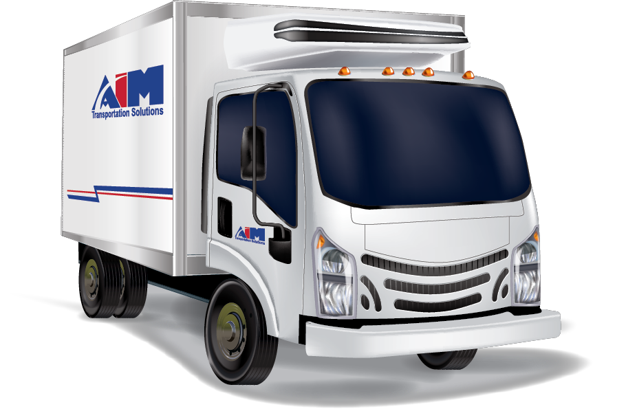 Illustrated depiction of a refrigerated Aim cube van