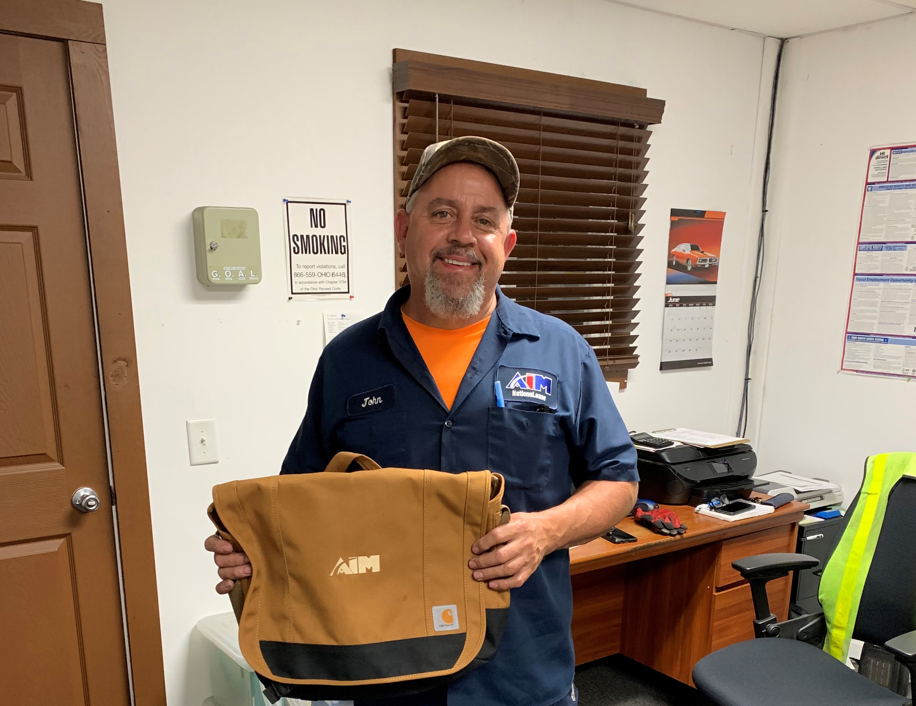 n recognition of his performance, John Hinkle received an Aim Carhartt laptop bag and a gift card.