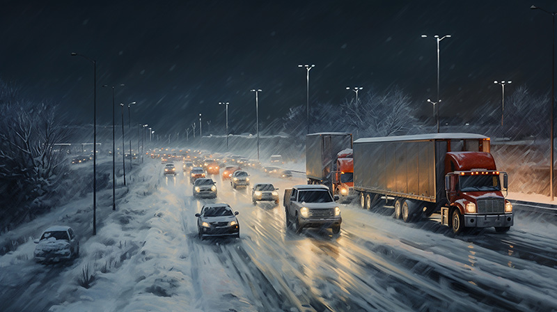 AI generated image of heavy holiday traffic.